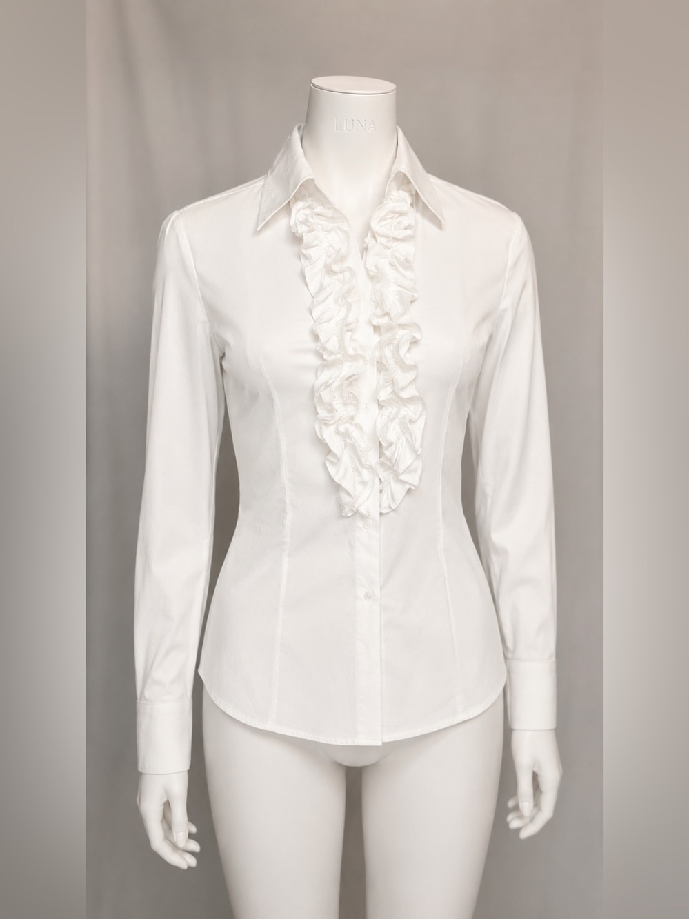 Naracamicie White Ruffled Button-Down Blouse